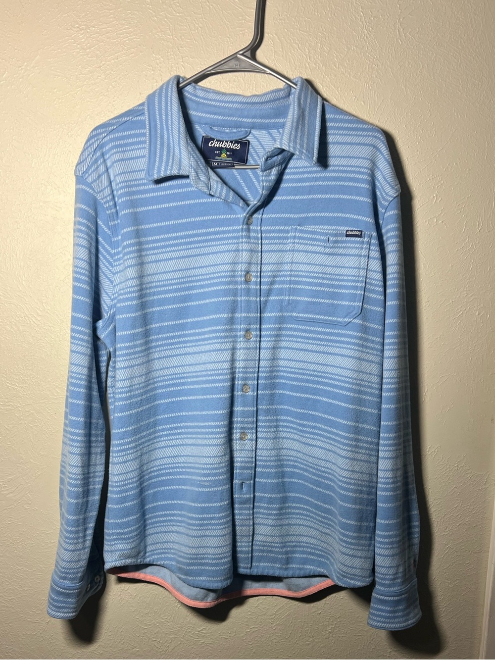 chubbies Light Blue Striped Casual Button-Down fleece Shirt size M